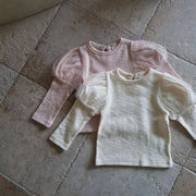 ins 秋新作　ベビー服　チュール　パフスリーブ　Tシャツ　女児　リブ　トップス　子供服　インナーシャツ