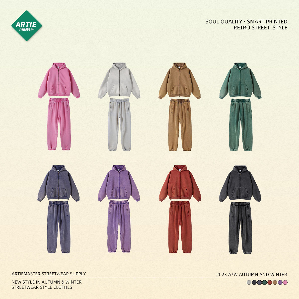 メンズ ビンテージ風 ジップアップ パーカー 男女兼用 ジョガーパンツ セットアップ 秋冬 2023新作★全8色