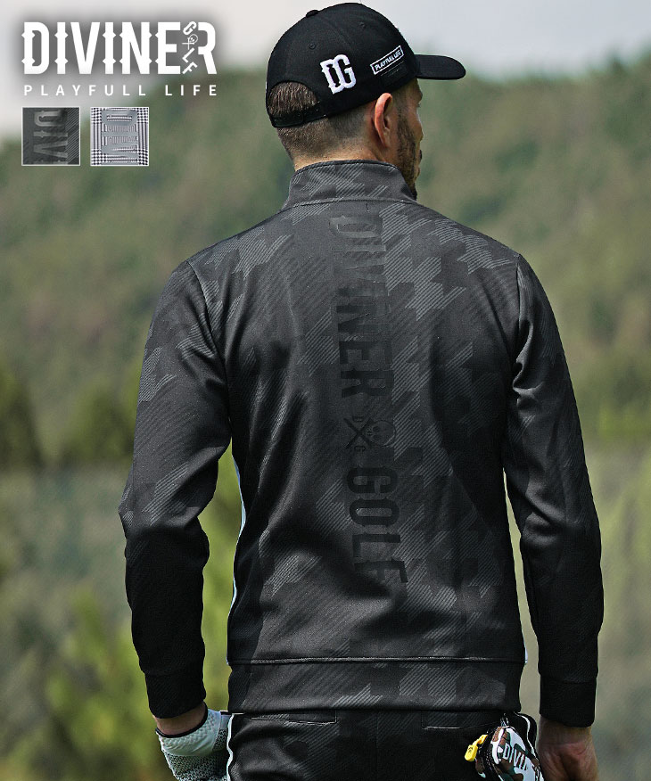 【ゴルフウェア】チェック＆チドリ柄 フルジップ スタンドジャケット トラックジャケット／DIVINER GOLF