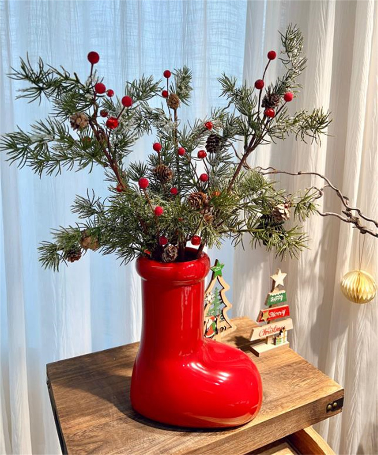 大好評につSALE延長 INSスタイル レッドブーツデザイン 陶磁器花瓶