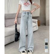 【日本倉庫即納】 フリンジ デニムパンツ ハイウエスト美脚