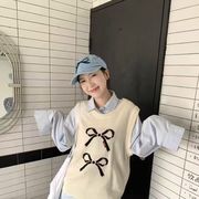 ニットベスト　デザイン　韓国ファッション　かわいい　リボン