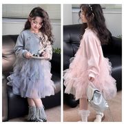 女の子ワンピース 2025春夏新作 キッズドレス プリンセス風 網紗付きパーカー