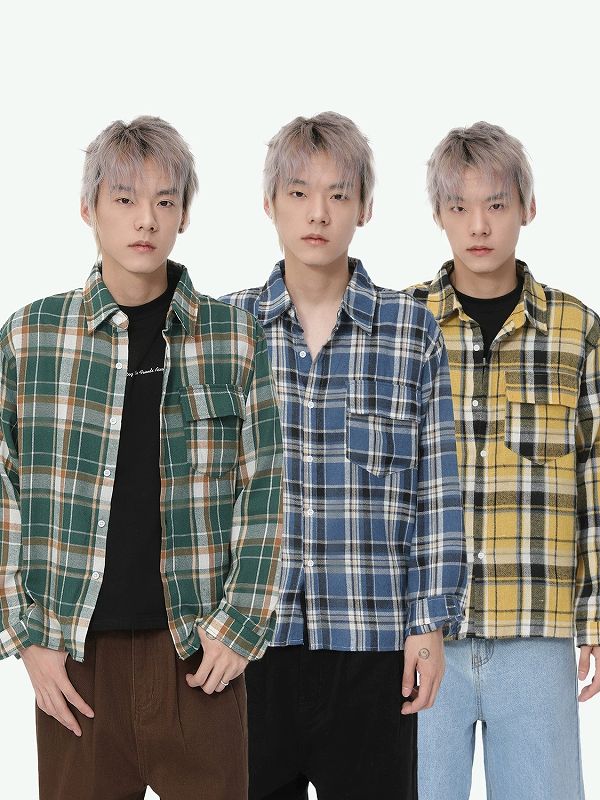 メンズファッション チェック柄 シャツ 男女兼用 カジュアル トップス 春秋 2025新作★全3色