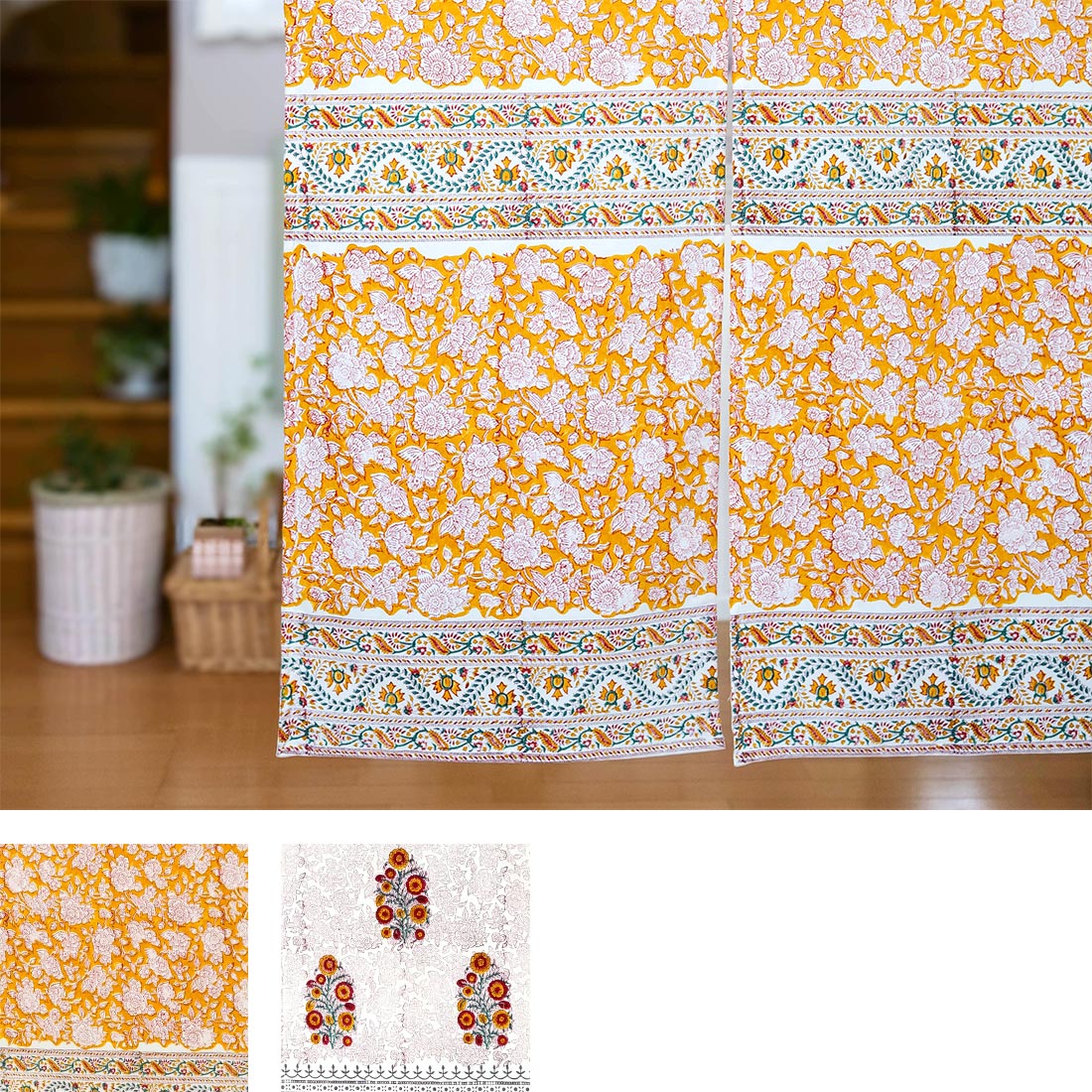 のれん コーデュロイ ブロックプリント[暖簾カーテン草花インドアジアン和25AW]