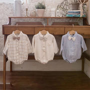 2025秋冬※ベビー チェック柄シャツロンパース 襟付きおしゃれカバーオール