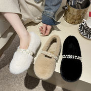 ファーパンプス　シューズ　秋冬　デザイン　韓国ファッション　INS　パール