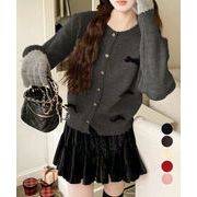 【日本倉庫即納】 ニットカーディガンリボン飾り 秋冬ニット