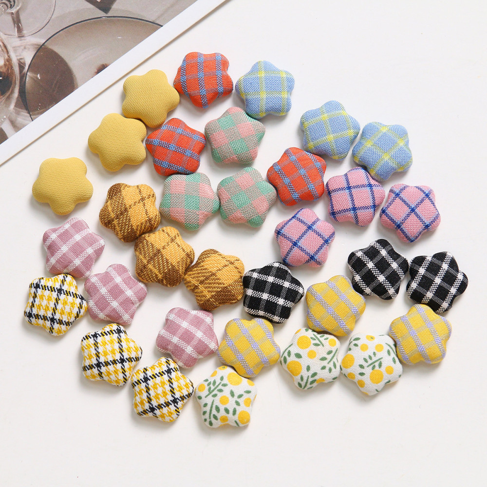 アクセサリーパーツ 包みボタン 貼り付けパーツ デコレーション 星パーツ チェック 格子柄ボタン 無地