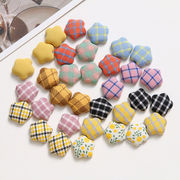 アクセサリーパーツ 包みボタン 貼り付けパーツ デコレーション 星パーツ チェック 格子柄ボタン 無地