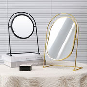 デスク用 アイアン製 楕円形 回転式 メイクアップミラー 大型 寝室向け