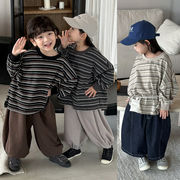 全3色[80-140cm] キッズ  ボーダー柄カットソー 長袖 男女兼用 シンプル おしゃれ ベビー トップス