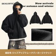メンズ 350g裏起毛 ショート丈ダークフーディー ジップアップブルゾン ストリート系アウター ジャケット★