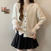 【2025秋冬】韓国風レースデザインニットコートカジュアル