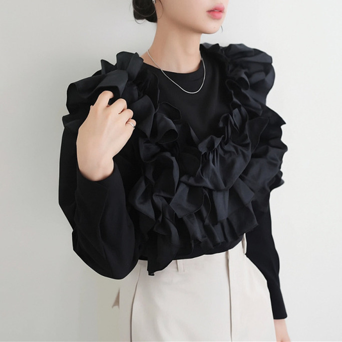 秋新作 tシャツ レディース 長袖 トップス プルオーバー クールネック Tシャツ 大人可愛い 異素材