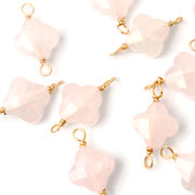 【K14GF／1個売り】ローズクォーツ コネクター クローバーカット 天然石チャーム 約18×10mm ワイヤー