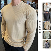 メンズ ワッフルジャカード長袖Tシャツ ニットインナー スポーティーカジュアルトップス★全4色