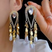 ジルコニアクリアストーン フリンジイヤリングセット エレガント 高級感ブライダルアクセサリー