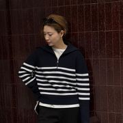 ストライプ ハーフジップ セーター ウール ボタニカルネルカラー