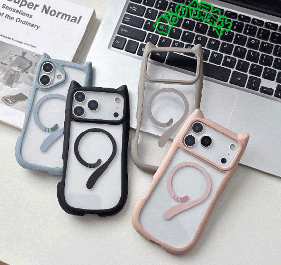 猫耳 スマホケース iphone17ケース 16/15/14 13/12ケース 携帯カバー  (ハードケース+アクリル) 機種対応