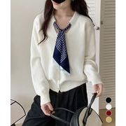 【日本倉庫即納】 ボウタイニットトップス きれいめ 秋冬服