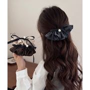 【日本倉庫即納】 ドット柄 フリルリボン ヘアクリップ上品