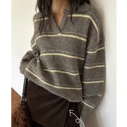 2025年INS 秋冬新作    気質   おしゃれ  ストライプ柄　ニットセーター
