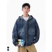 メンズ 無地 フード付き デニム ジャケット 男女兼用 ストリート系 アウター  秋冬 2025新作★全2色
