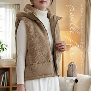 ボア切替ファイバーダウンベスト ダウン 中綿 ボア ベスト プリント ジレ ファイバーダウン 防寒