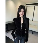 長袖トップス 切り替え スリム 着痩せ ジップ シンプル