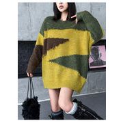 個性派クルーネックニットゆったりトップスレディース新作