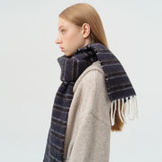 ウールマフラー　21*210cm　ボーダー柄　ロングマフラー　韓国ファッション