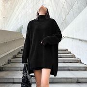 個性派ハイネックニット不規則ゆったりトップスレディース新作