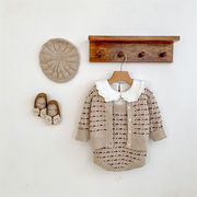 ins　春秋　ベビー服　花柄　ニット　セットアップ　カーディガン　ロンパース　可愛い　おしゃれ　子供服