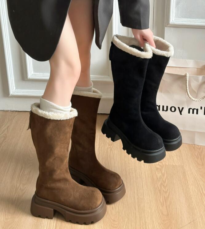 秋冬シューズ  ロングブーツ ブーツ  裏起毛  お出かけ 靴  厚底