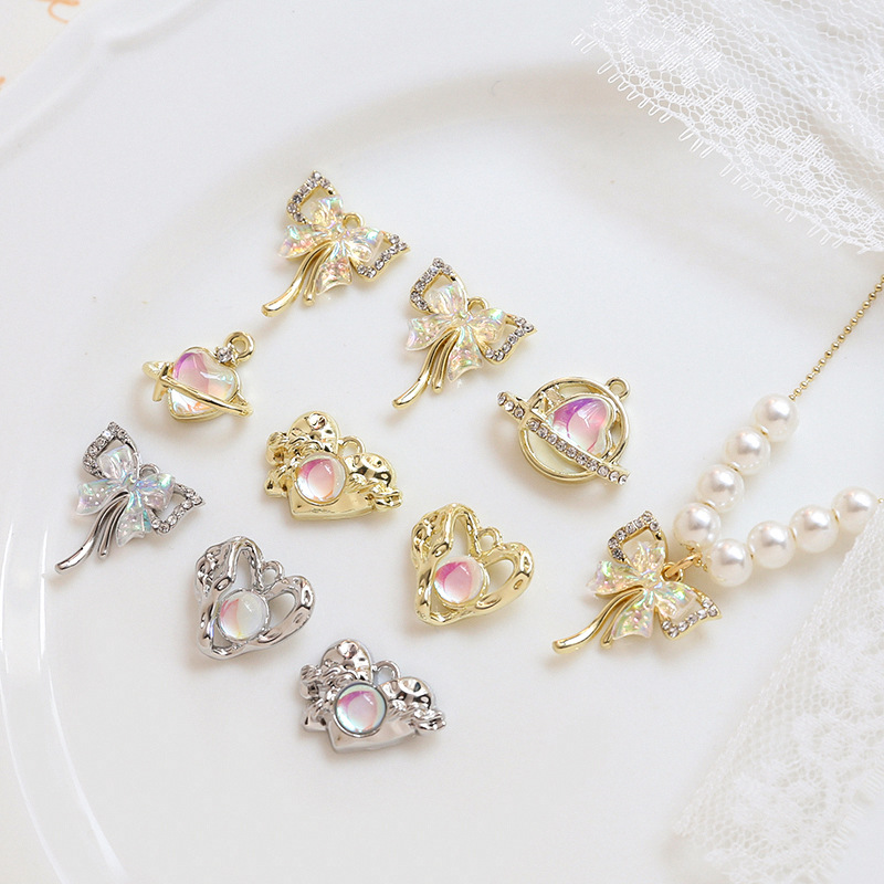 DIYパーツ アクセサリーパーツ りぼん 手芸パーツ 手作り 金属パーツ ピアスパーツ イヤリング素材 ハート