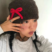 ニット帽　ビーニー　リボン　ワッチキャップ　韓国帽子