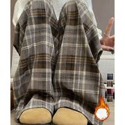 【日本倉庫即納】 チェック柄パンツハイウエストワイドパンツ