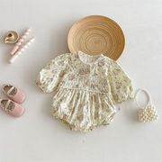 2026春新作　ベビー服　パフスリーブ　花柄　長袖　ロンパース　女の子　可愛い　クルーネック　子供服