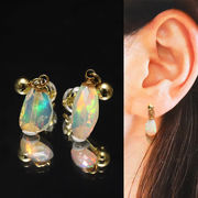 ピアス　エチオピアオパール＜エチオピア産＞　ポスト型　ステンレス製　ゴールド　ランダム発送