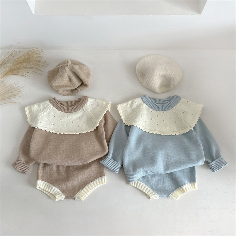 2025秋冬※上下セット ニット フリル トップス＋ポンポンショートパンツ 2点セット 女の子