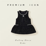 2026  春新品 ★ 韓国風子供服★ ブラック ホットフィックスストーン ワンピース 90-140cm