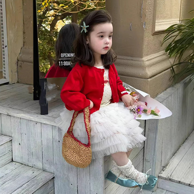 2026春※薄手 ニットカーディガン＋キャミソールケーキチュールスカート