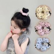 【子供用】 韓国風 ガールズ 甘め ハート柄 中綿シュシュ リボン ヘアゴム 丸子頭
