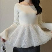 2026新作 韓国風 レディース服 ラフリム ワイドフレアトップス ニット 可愛い 2色