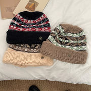 ニット帽　ビーニー　フェアアイル柄    ワッチキャップ　韓国帽子