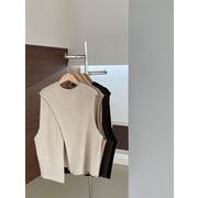 韓国の人気爆発 激安セール 片側長めデザインニットベスト ゆったり円形ネック 無袖トップス