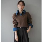 2026新作 韓国風 レディース服 デニム ルーズニットセーター 2色