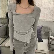 トップス レディース Tシャツ 長袖 スリム ショート