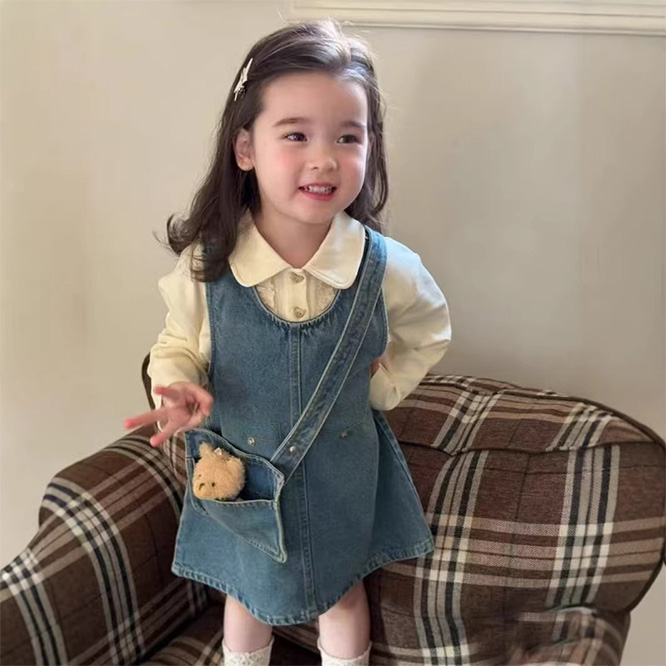 2026春※セットアップ デニムジャンパースカート＋ドールカラー トップス 2点セット